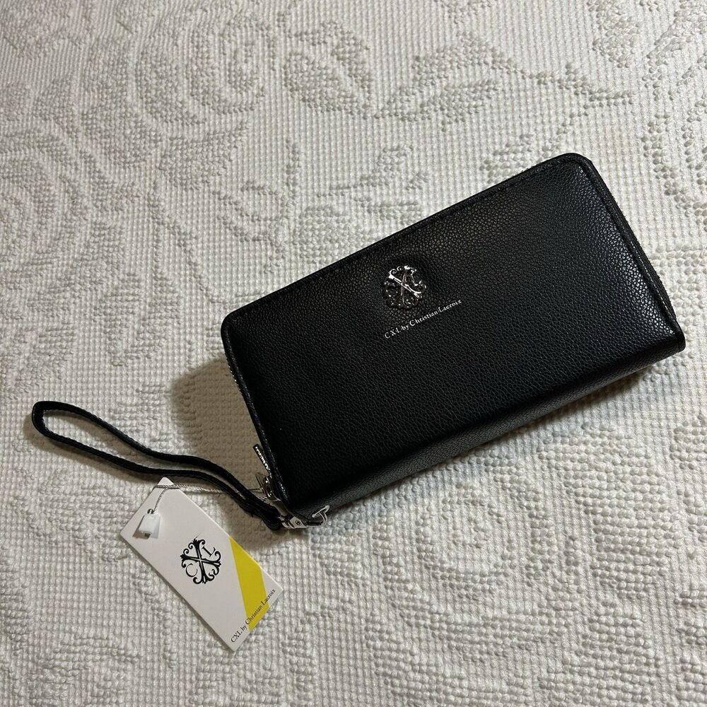 CXL by Christian Lacroix Wallet Black Brandy Pebble Double Zipper Wristlet Women